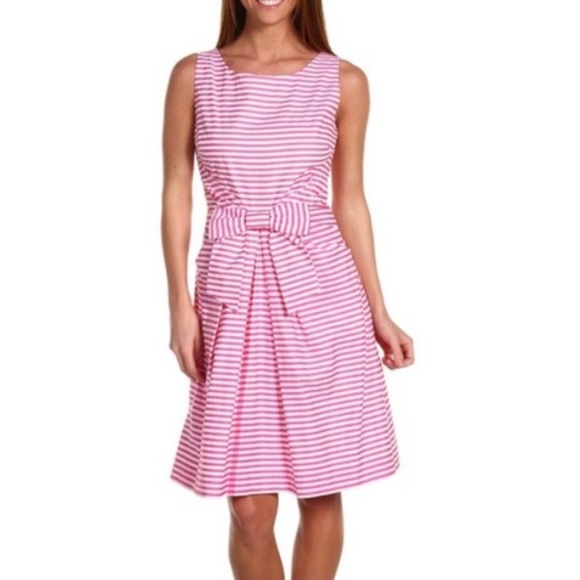 Kate Spade Jillian Bow Seersucker Striped Sleeveless Cotton dress pink white - Picture 3 of 13